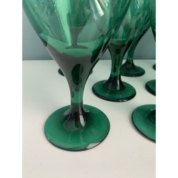 Set of 4 Vintage Libbey Teardrop Juniper Green Wine Goblets Glass Gold Rims - Picture 11 of 12